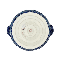 A picture of a Polish Pottery Pie Plate with Handles (Blue Diamond) | Z148U-DHR as shown at PolishPotteryOutlet.com/products/9-75-pie-plate-with-handles-blue-diamond-z148u-dhr