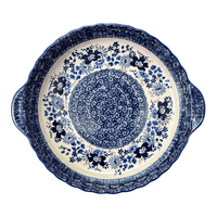 A picture of a Polish Pottery Pie Plate with Handles (Blue Life) | Z148S-EO39 as shown at PolishPotteryOutlet.com/products/pie-plate-with-handles-blue-life-z148s-eo39