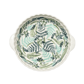 Polish Pottery Pie Plate with Handles (Scattered Ferns) | Z148S-GZ39 Additional Image at PolishPotteryOutlet.com