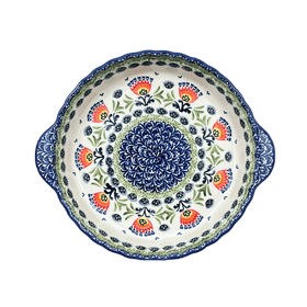 Polish Pottery Pie Plate with Handles (Floral Fans) | Z148S-P314 Additional Image at PolishPotteryOutlet.com