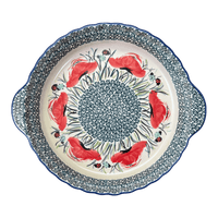 A picture of a Polish Pottery Pie Plate with Handles (Poppy Paradise) | Z148S-PD01 as shown at PolishPotteryOutlet.com/products/pie-plate-with-handles-poppy-paradise-z148s-pd01