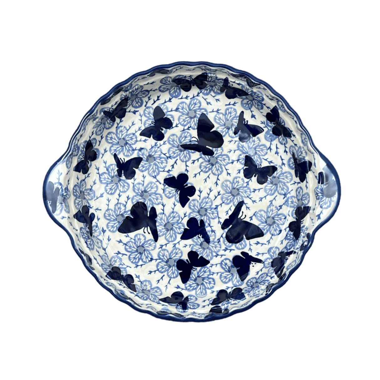 Baker, Round, Pie Plate, Handles, 9.75" in "Blue Butterfly" by Manufaktura | Z148U-AS58