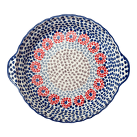 A picture of a Polish Pottery Pie Plate with Handles (Falling Petals) | Z148U-AS72 as shown at PolishPotteryOutlet.com/products/pie-plate-with-handles-falling-petals-z148u-as72