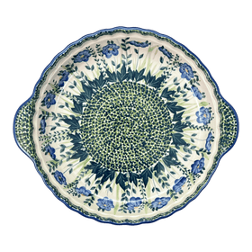 Polish Pottery Pie Plate with Handles (Bouncing Blue Blossoms) | Z148U-IM03 Additional Image at PolishPotteryOutlet.com