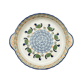 Polish Pottery Pie Plate with Handles (Ducks in a Row) | Z148U-P323 Additional Image at PolishPotteryOutlet.com