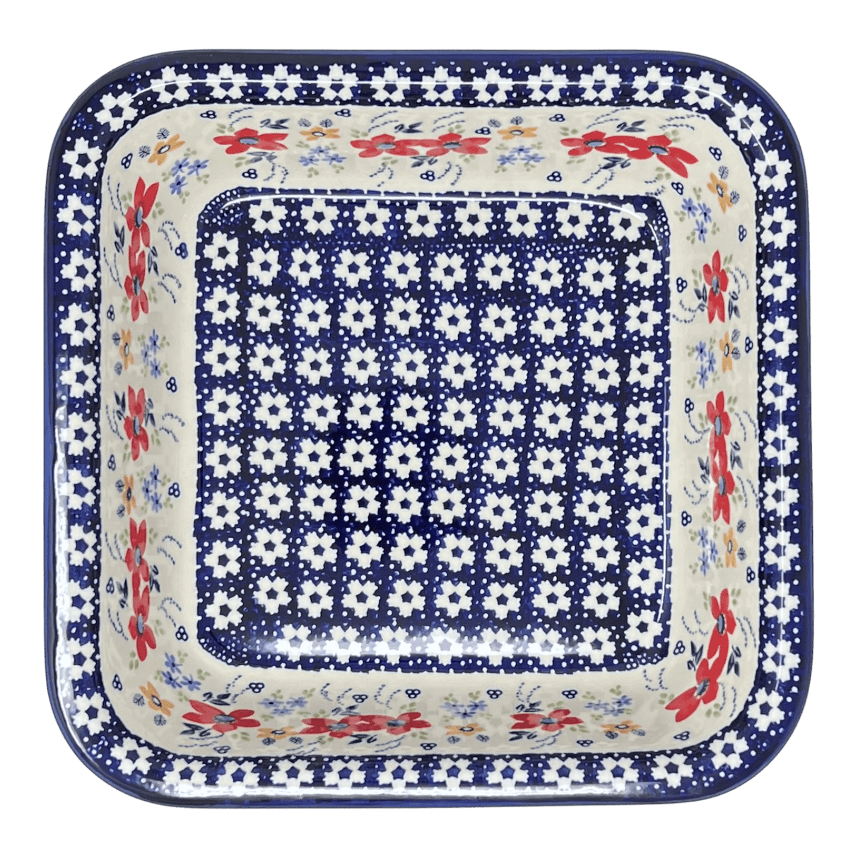 Baker, Square, 11.5" Deep in "Bold Red Blossoms" by Manufaktura | Z149U-P217