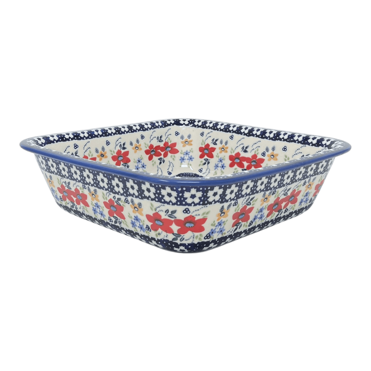 Baker, Square, 11.5" Deep in "Bold Red Blossoms" by Manufaktura | Z149U-P217