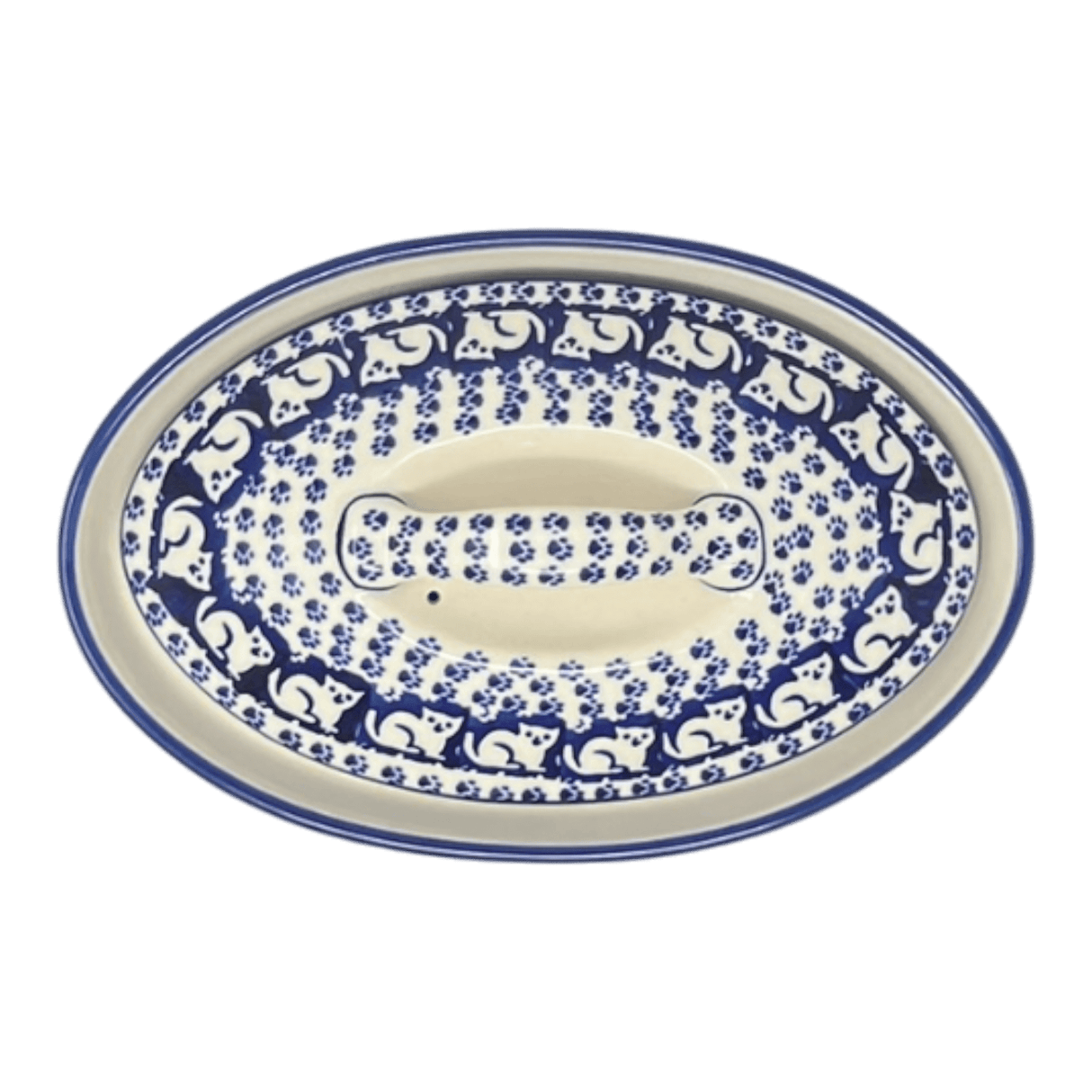 Baker, Oval, Lid, 9" x 6" in "Kitty Cat Path" by Manufaktura | Z156T-KOT6
