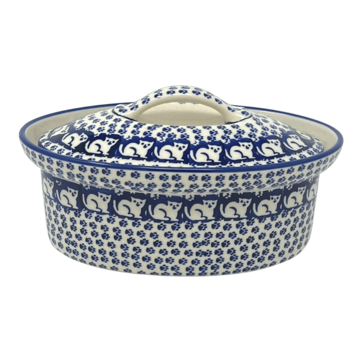 Baker, Oval, Lid, 9" x 6" in "Kitty Cat Path" by Manufaktura | Z156T-KOT6