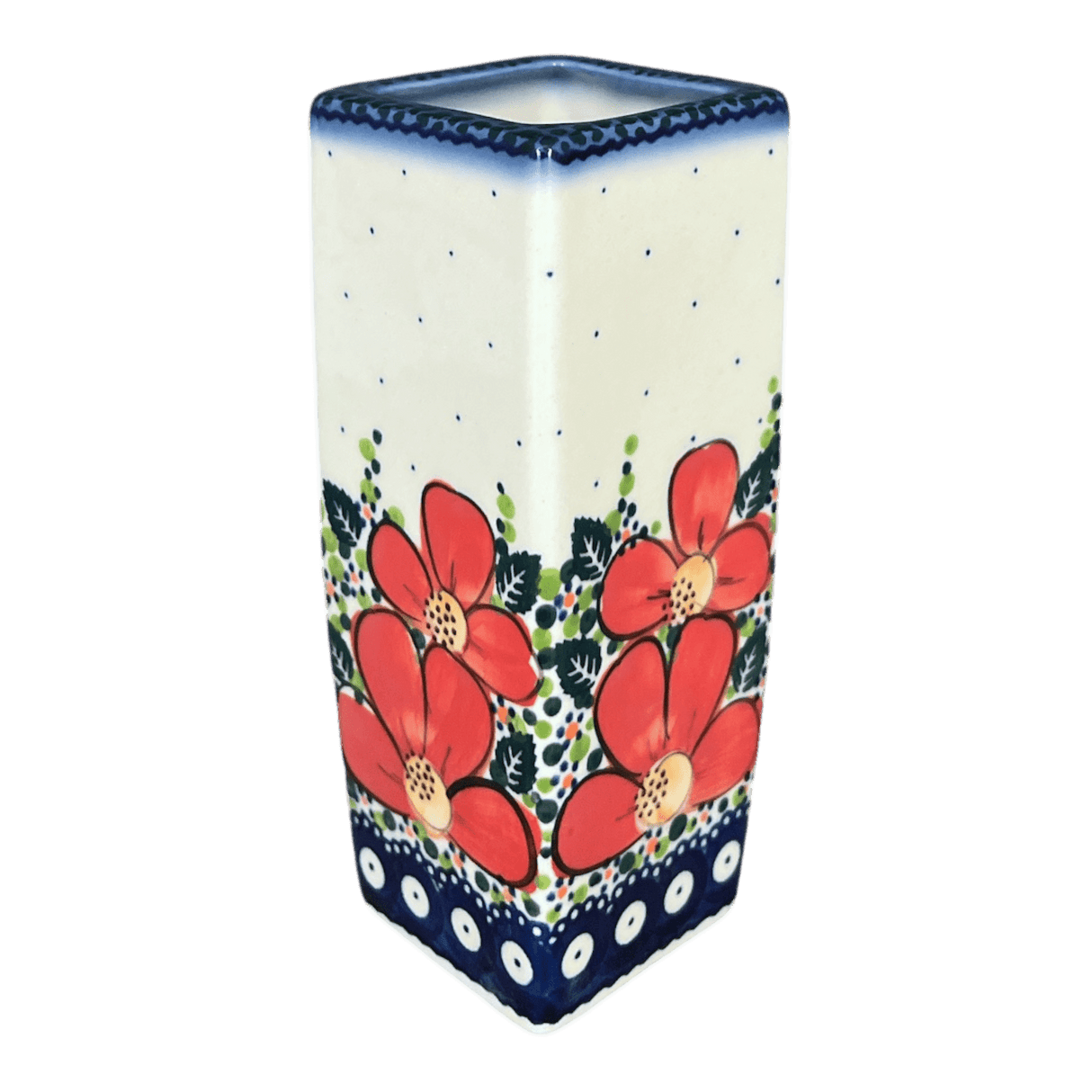 Vase, Square Vase, 6.5" in "Red Daisy Dot" by Galia | GW07-UCK