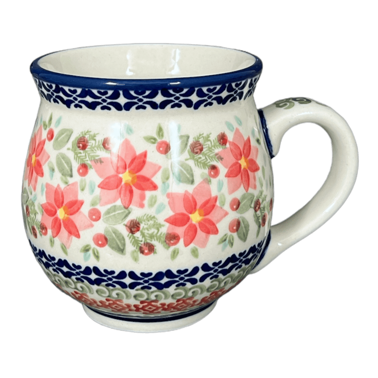 Mug, Belly Mug, 16 oz Large in "Pink Poinsettia" by Manufaktura | K068S-PS14