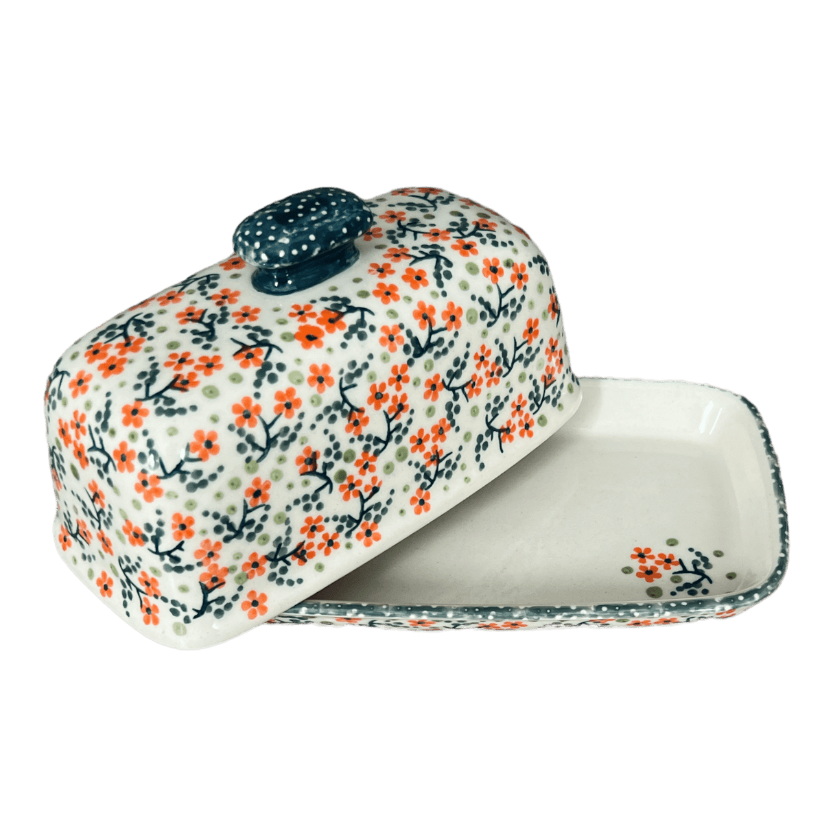 Butter Dish, American, 4" x 7.5" in "Peach Blossoms" by Manufaktura | M074S-AS46