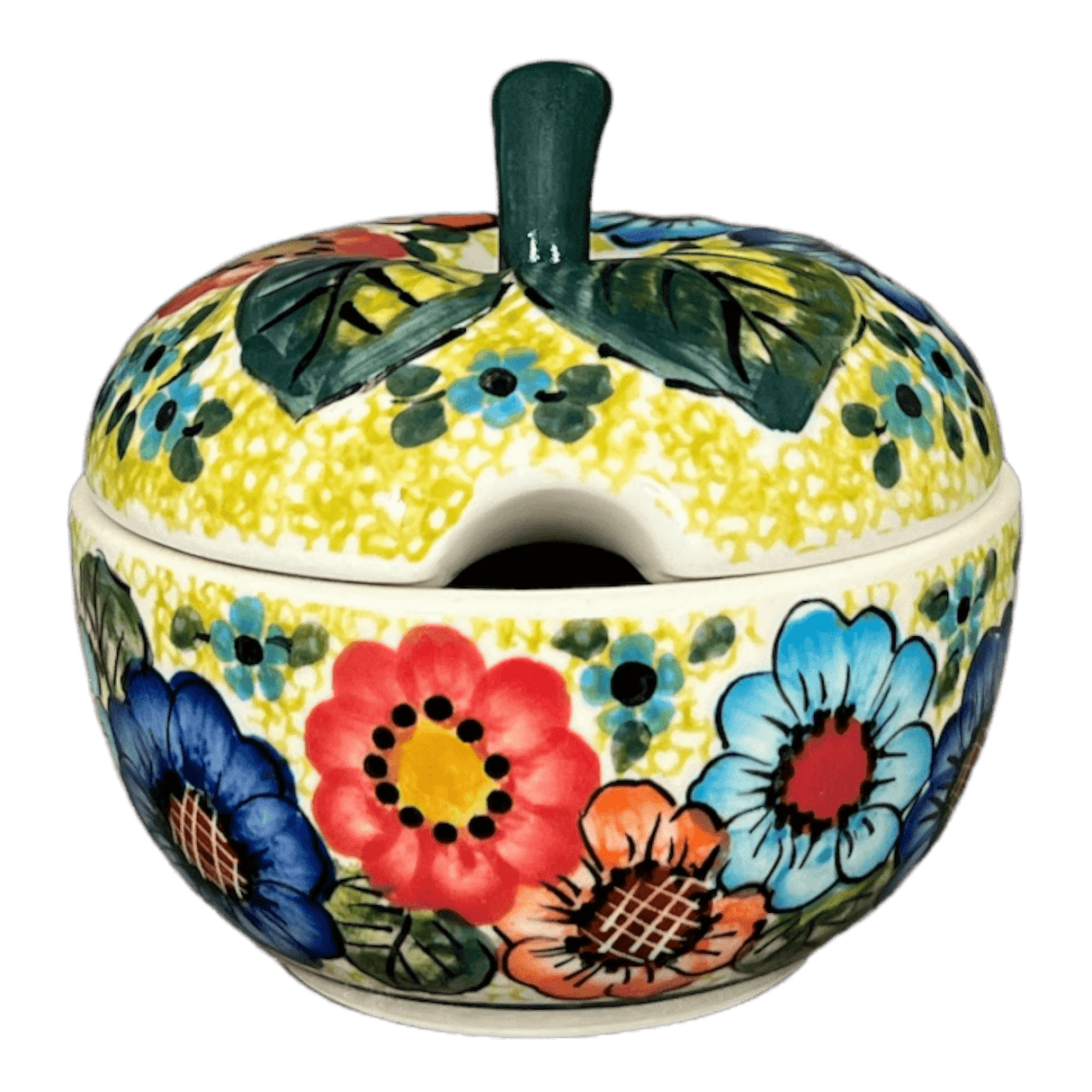 Bowl, Apple-Shaped, Sugar Bowl, 4.5". WR, WR (WR9C) in "Rainbow Field" by W.R. Ceramika | WR9C-WR54