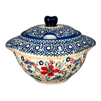A picture of a Polish Pottery 3" Sugar Bowl (Ruby Bouquet) | C003S-DPCS as shown at PolishPotteryOutlet.com/products/3-sugar-bowl-ruby-bouquet-c003s-dpcs