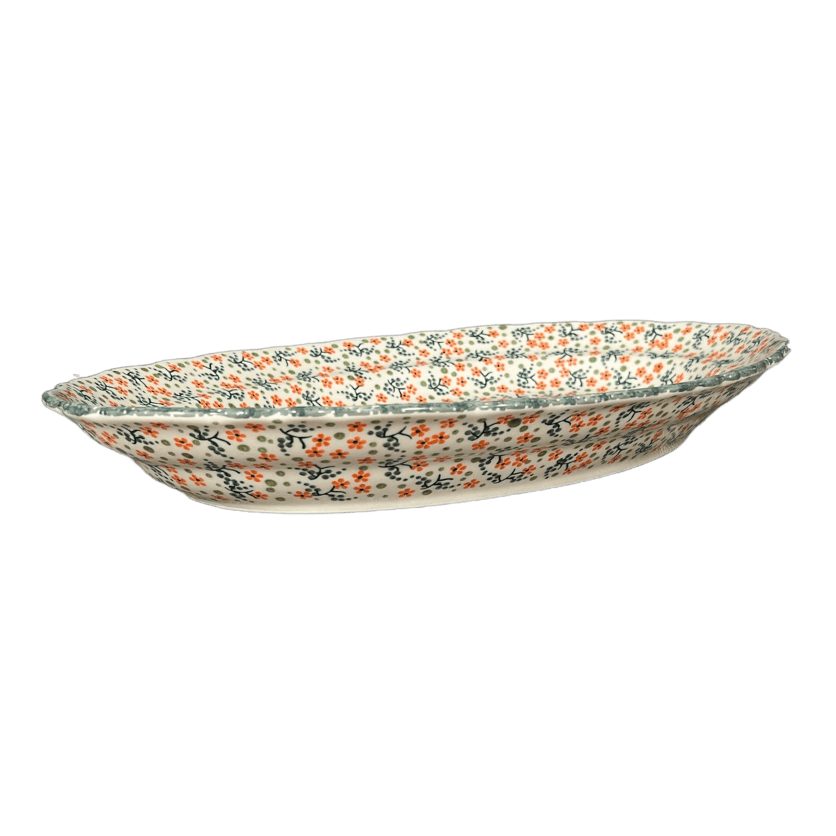 Platter, Oval, Scalloped, 16.75" x 12.25" Large in "Peach Blossoms" by Manufaktura | P165S-AS46
