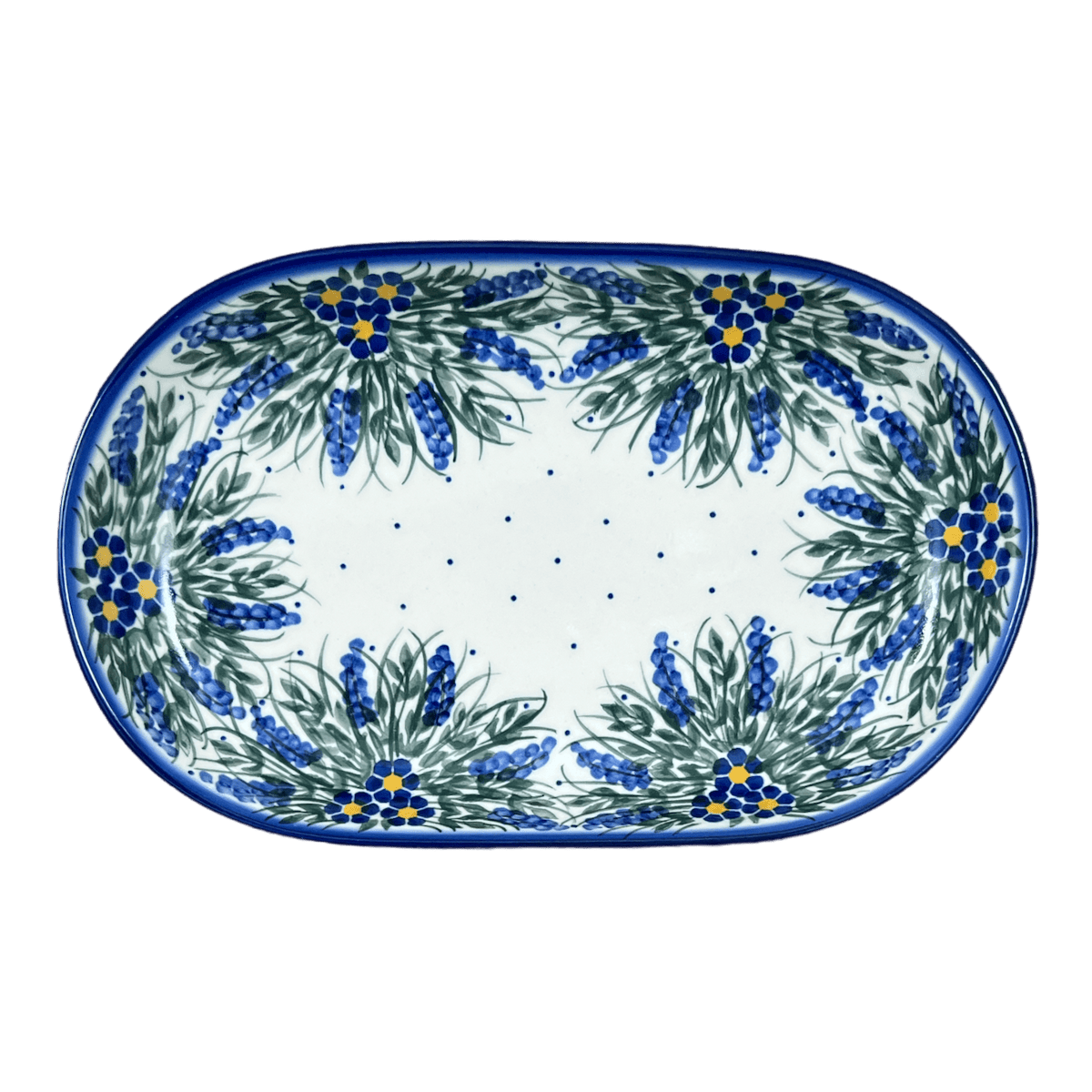 Plate, Roaster, Oval, 7" x 11", WR (WR13B) in "Delphinium Spray" by W.R. Ceramika | WR13B-BW3
