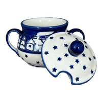 A picture of a Polish Pottery 3.5" Traditional Sugar Bowl (Winter's Eve) | C015S-IBZ as shown at PolishPotteryOutlet.com/products/3-5-traditional-sugar-bowl-winters-eve-c015s-ibz