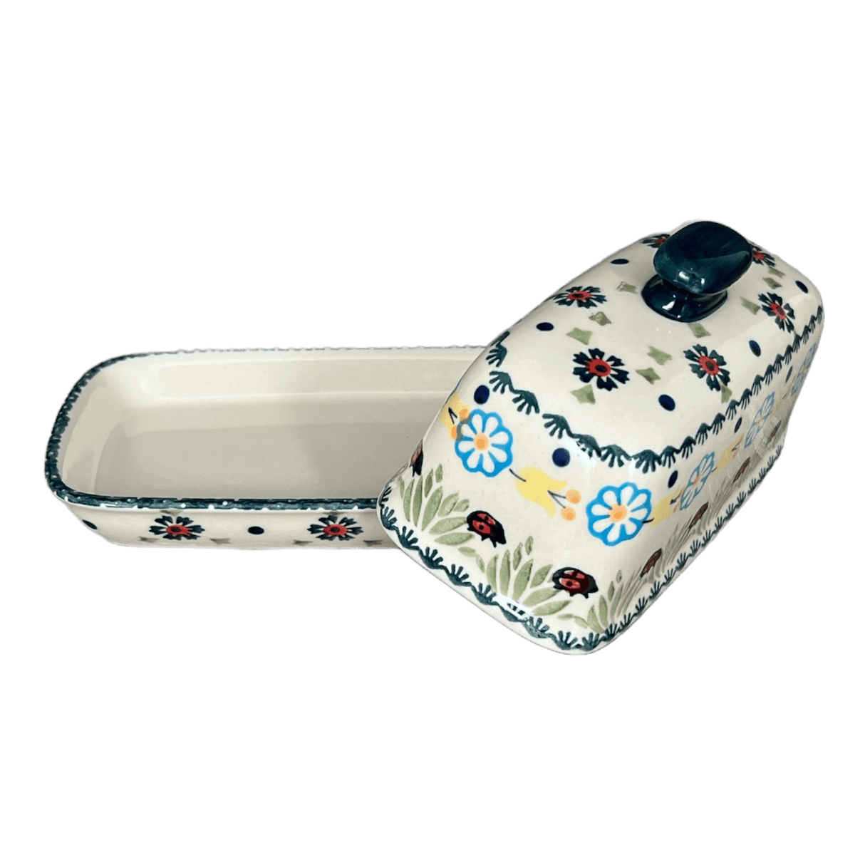 Butter Dish, American, 4" x 7.5" in "Lady Bugs" by Manufaktura | M074T-IF45