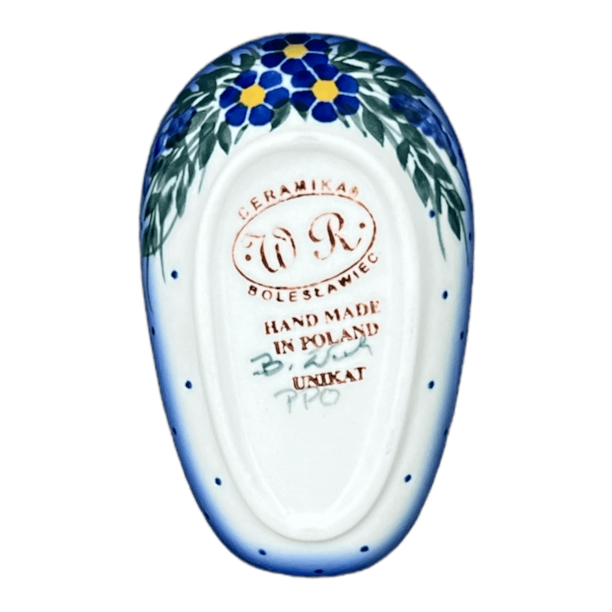 Spoon Rest, 3.5" x 5", WR (WR55D) in "Delphinium Spray" by W.R. Ceramika | WR55D-BW3