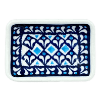 A picture of a Polish Pottery Zaklady Tiny Rectangular Sauce Dish (Mosaic Blues) | Y2024-D910 as shown at PolishPotteryOutlet.com/products/sauce-dish-mosaic-blues-y2024-d910