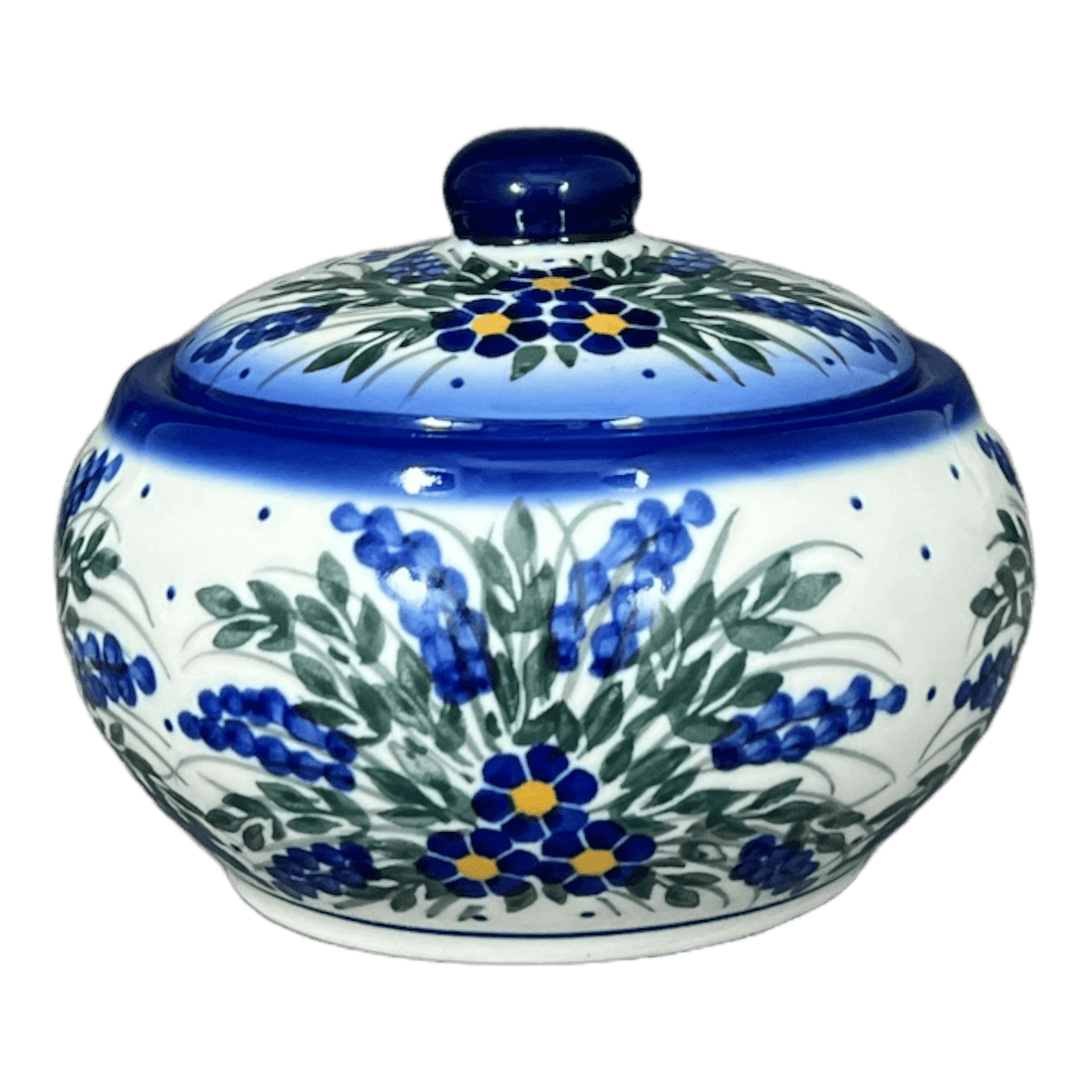 Container, Round, Covered, 5" x 4", WR (WR31I) in "Delphinium Spray" by W.R. Ceramika | WR31I-BW3