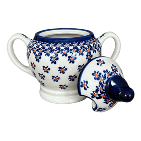 Polish Pottery Zaklady Bird Sugar Bowl (Falling Blue Daisies) | Y1234-A882A Additional Image at PolishPotteryOutlet.com