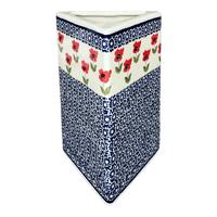 A picture of a Polish Pottery Triangular Vase (Poppy Garden) | W027T-EJ01 as shown at PolishPotteryOutlet.com/products/8-triangular-vase-poppy-garden-w027t-ej01