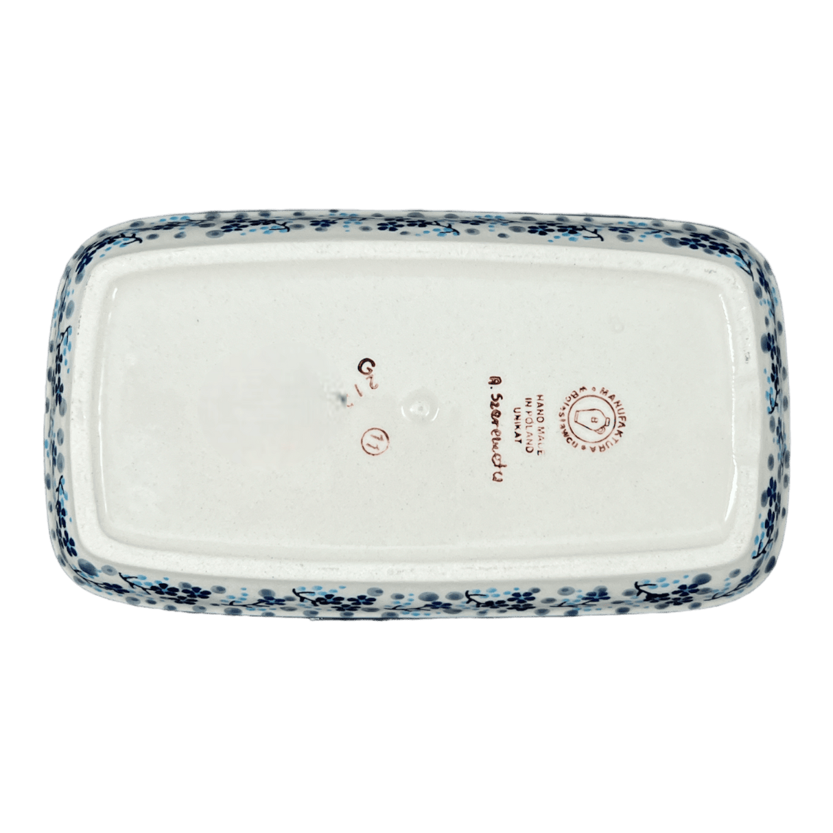 Butter Dish, American, 4" x 7.5" in "Scattered Blues" by Manufaktura | M074S-AS45