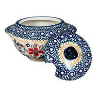 A picture of a Polish Pottery 3" Sugar Bowl (Ruby Bouquet) | C003S-DPCS as shown at PolishPotteryOutlet.com/products/3-sugar-bowl-ruby-bouquet-c003s-dpcs