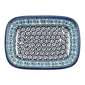 Polish Pottery 8" x 11" Serving Tray (Blue Daisy Spiral) | NDA154-38 Additional Image at PolishPotteryOutlet.com