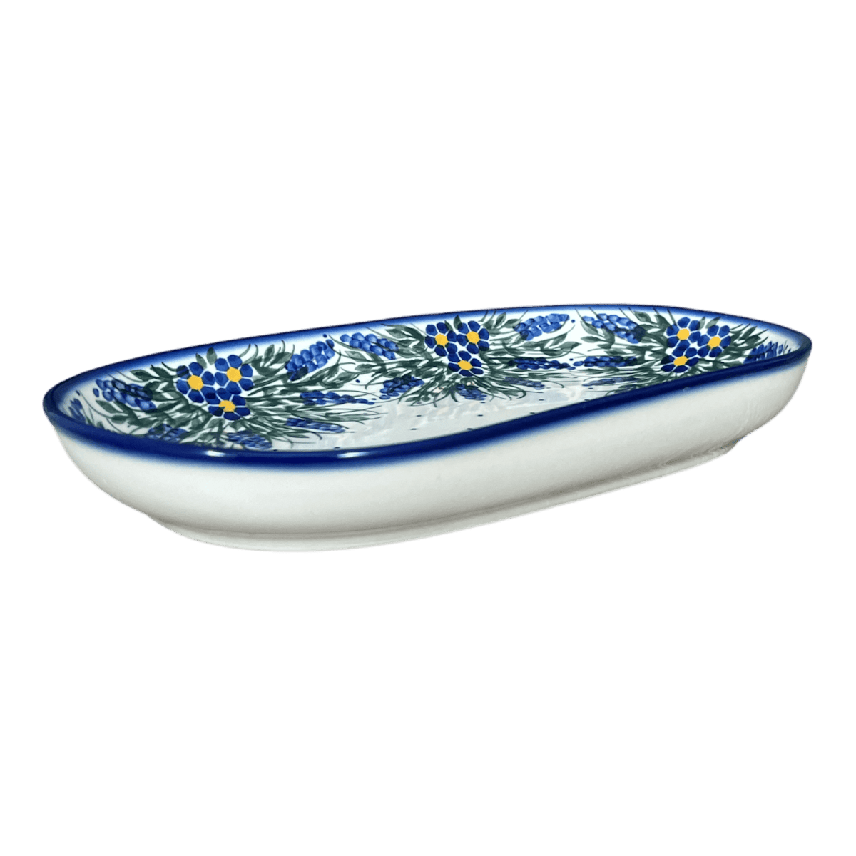 Plate, Roaster, Oval, 7" x 11", WR (WR13B) in "Delphinium Spray" by W.R. Ceramika | WR13B-BW3