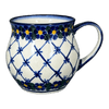 Polish Pottery WR 12 oz. Belly Mug (Blue Floral Trellis) | WR14M-DT3 at PolishPotteryOutlet.com