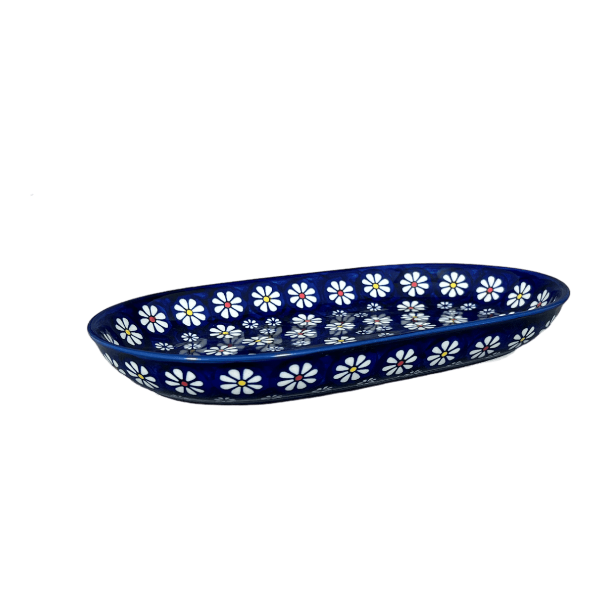 Plate, Roaster, Oval, 7"x11" in "Midnight Daisies" by Manufaktura | P099S-S002
