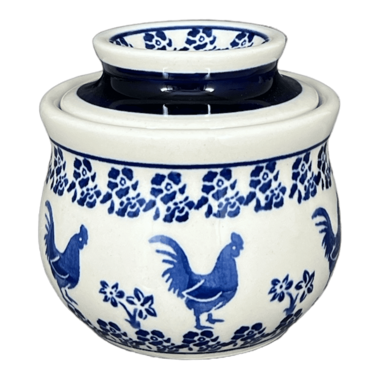 Butter Crock, 4.5" x 3.5" in "Rooster Blues" by Zaklady | Y1512-D1149