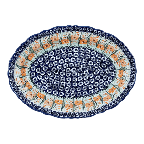 Platter, Oval, Scalloped, 16.75" x 12.25" Large in "Sun-Kissed Garden" by Manufaktura | P165S-GM15