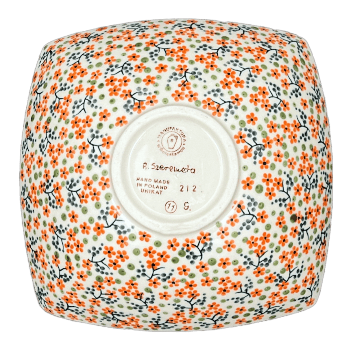 Bowl, Square, Nut, Medium, 7.75" in "Peach Blossoms" by Manufaktura | M113S-AS46