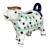 A picture of a Polish Pottery Cow Creamer (Starry Wreath) | D081T-PZG as shown at PolishPotteryOutlet.com/products/cow-creamer-starry-wreath-d081t-pzg