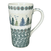 A picture of a Polish Pottery John's Mug (Pine Forest) | K083S-PS29 as shown at PolishPotteryOutlet.com/products/12-oz-johns-mug-pine-forest-k083s-ps29