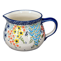 A picture of a Polish Pottery 1 Liter Pitcher (Brilliant Garden) | D044S-DPLW as shown at PolishPotteryOutlet.com/products/1-liter-wide-mouth-pitcher-brilliant-garden-d044s-dplw