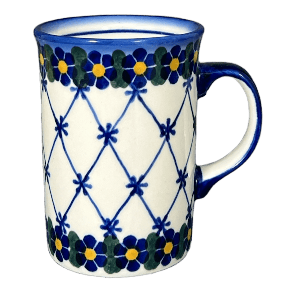 Mug, Straight Mug, 8 oz, WR (WR14A) in "Blue Floral Trellis" by W.R. Ceramika | WR14A-DT3