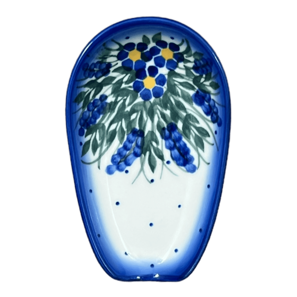 Spoon Rest, 3.5" x 5", WR (WR55D) in "Delphinium Spray" by W.R. Ceramika | WR55D-BW3