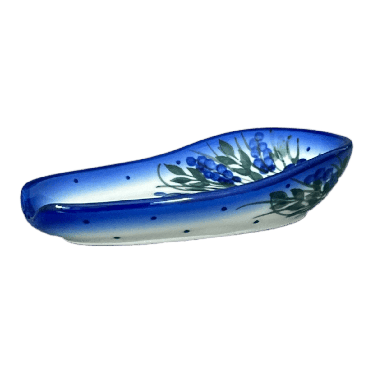 Spoon Rest, 3.5" x 5", WR (WR55D) in "Delphinium Spray" by W.R. Ceramika | WR55D-BW3