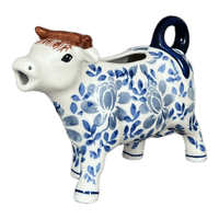 A picture of a Polish Pottery Cow Creamer (English Blue) | D081U-AS53 as shown at PolishPotteryOutlet.com/products/cow-creamer-english-blue-d081u-as53
