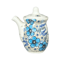 A picture of a Polish Pottery Zaklady Soy Sauce Pitcher (Something Blue) | Y1947-ART374 as shown at PolishPotteryOutlet.com/products/soy-sauce-pitcher-something-blue-y1947-art374