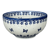 A picture of a Polish Pottery Deep 8.5" Bowl (Butterfly Blues) | NDA192-17 as shown at PolishPotteryOutlet.com/products/deep-8-5-bowl-butterfly-blues-nda192-17