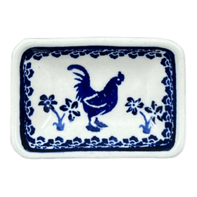 Polish Pottery Zaklady 3.75" x 2.75" Tiny Rectangular Sauce Dish (Rooster Blues) | Y2024-D1149 Additional Image at PolishPotteryOutlet.com