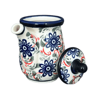 A picture of a Polish Pottery Zaklady Soy Sauce Pitcher (Swirling Flowers) | Y1947-A1197A as shown at PolishPotteryOutlet.com/products/soy-sauce-pitcher-swirling-flowers-y1947-a1197a