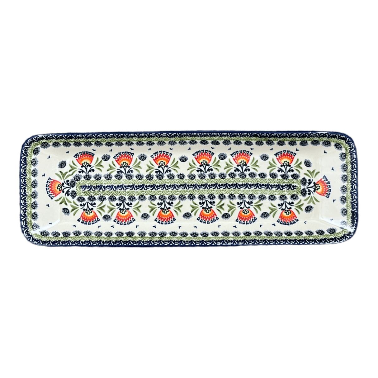 Platter, Rectangular, Long, 19.5" x 6.75" in "Floral Fans" by Manufaktura | P204S-P314