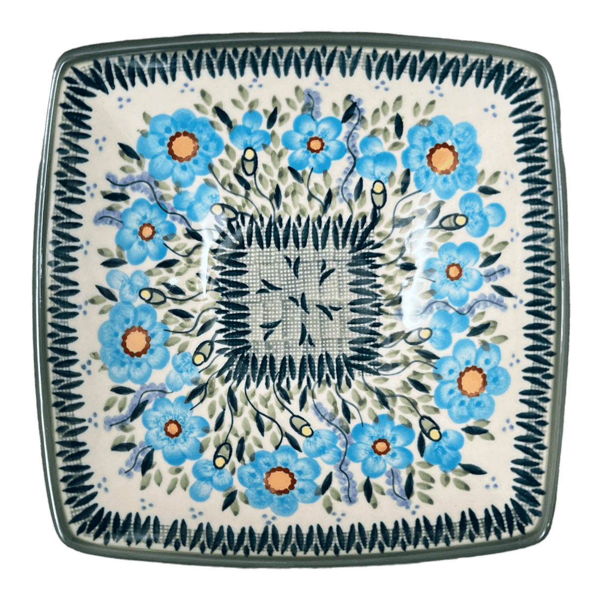 Bowl, Square, Nut, Medium, 7.75" in "Baby Blue Blossoms - Solid Rim" by Manufaktura | M113S-JS49A