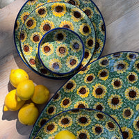A picture of a Polish Pottery CA Soup Plate (Sunflower Fields) | A014-U4737 as shown at PolishPotteryOutlet.com/products/9-25-soup-pasta-plate-sunflower-fields-a014-u4737